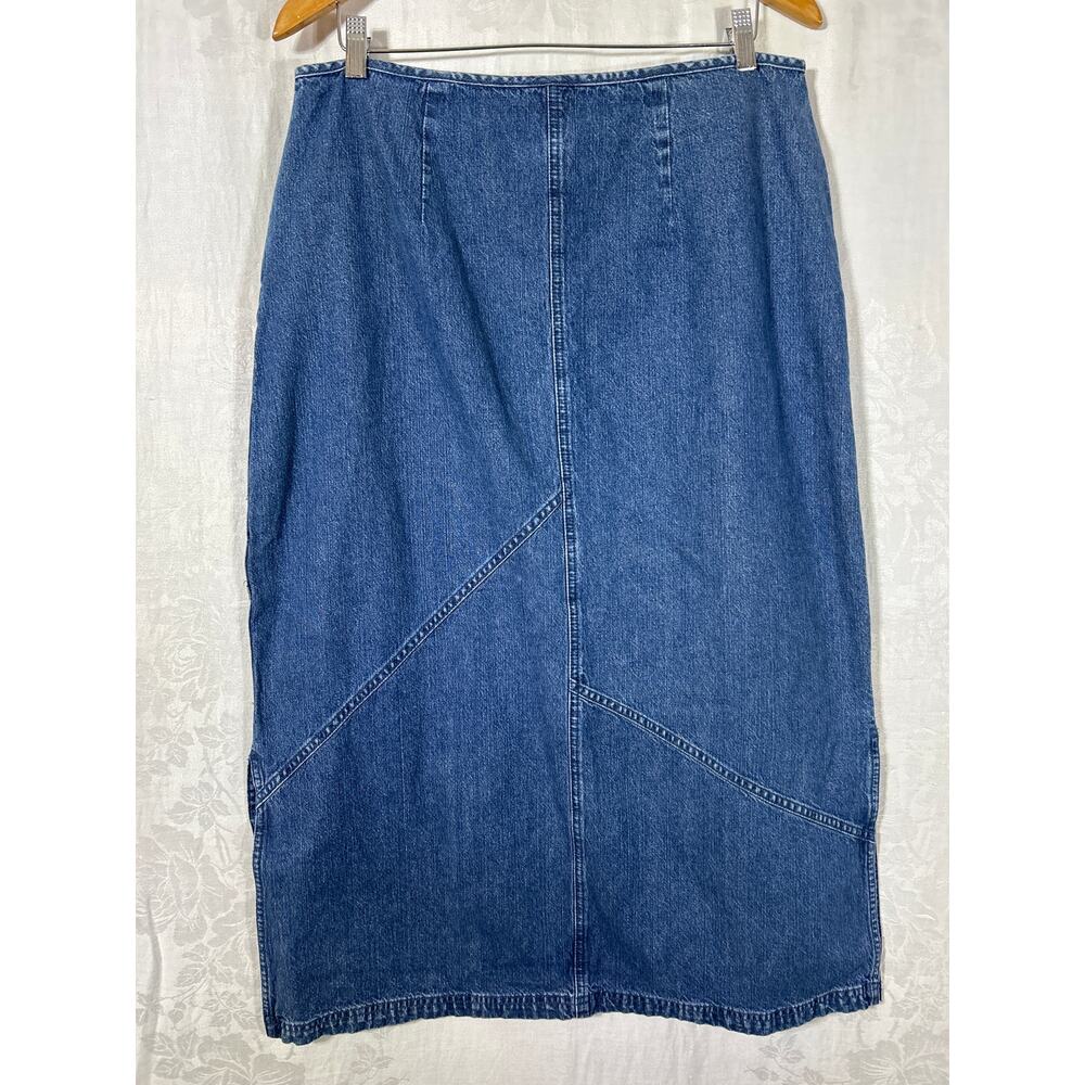 Vintage Denim Maxi Skirt 16 Blue Jean Side Slits Asymmetrical Cotton Modest - Picture 7 of 10